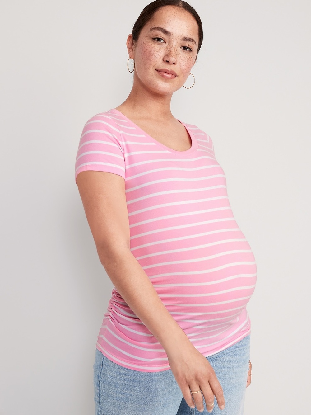 Old Navy Pink and White Striped Maternity Scoop Neck T Shirt, extra small
